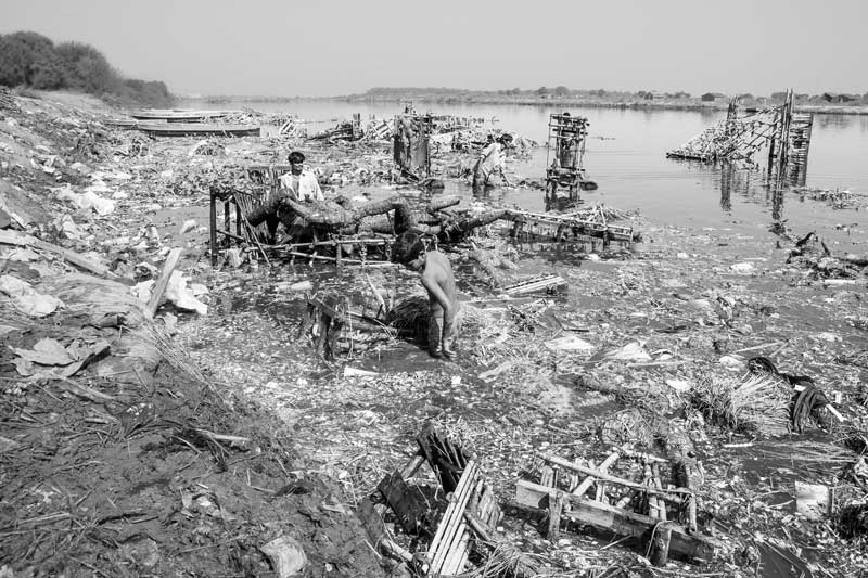 The scene at Yamuna banks after immersion of Durga idols in Central district, National Capital Territory of Delhi